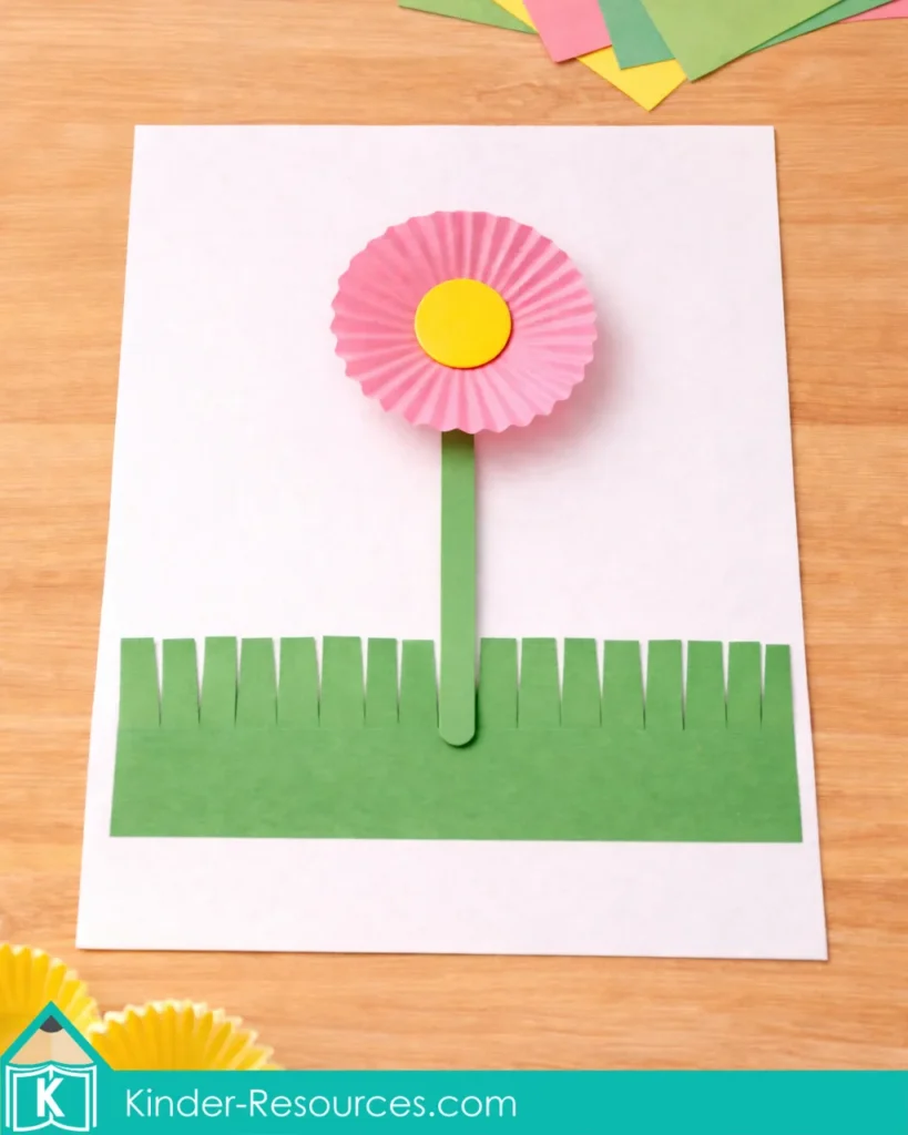 Preschool Bible Lesson Creation Day 3 flower craft with grass and flower growing from dry land