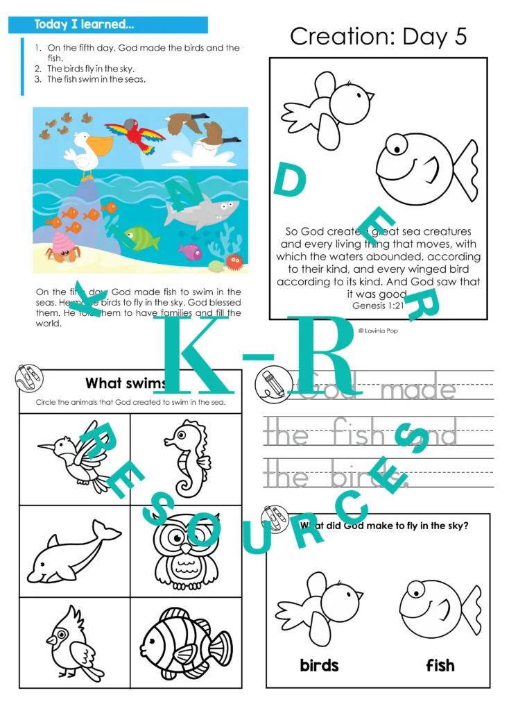 Preschool Bible Lesson God Made the Birds and Fish Take Home Booklet