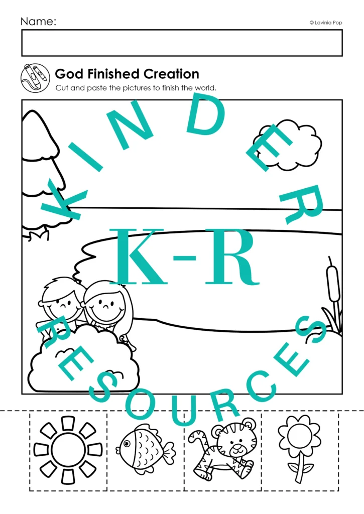 Creation Day 7 Preschool Bible Lesson God Rested black and white cut and paste coloring page where children finish the Creation sceneCreation Day 7 Preschool Bible Lesson God Rested black and white cut and paste coloring page where children finish the Creation scene