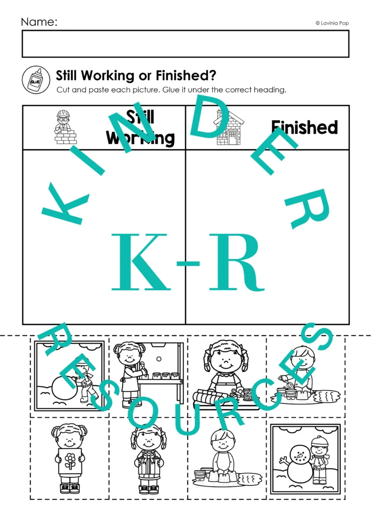 Creation Day 7 Preschool Bible Lesson God Rested still working or finished cut and paste worksheet for preschool children
