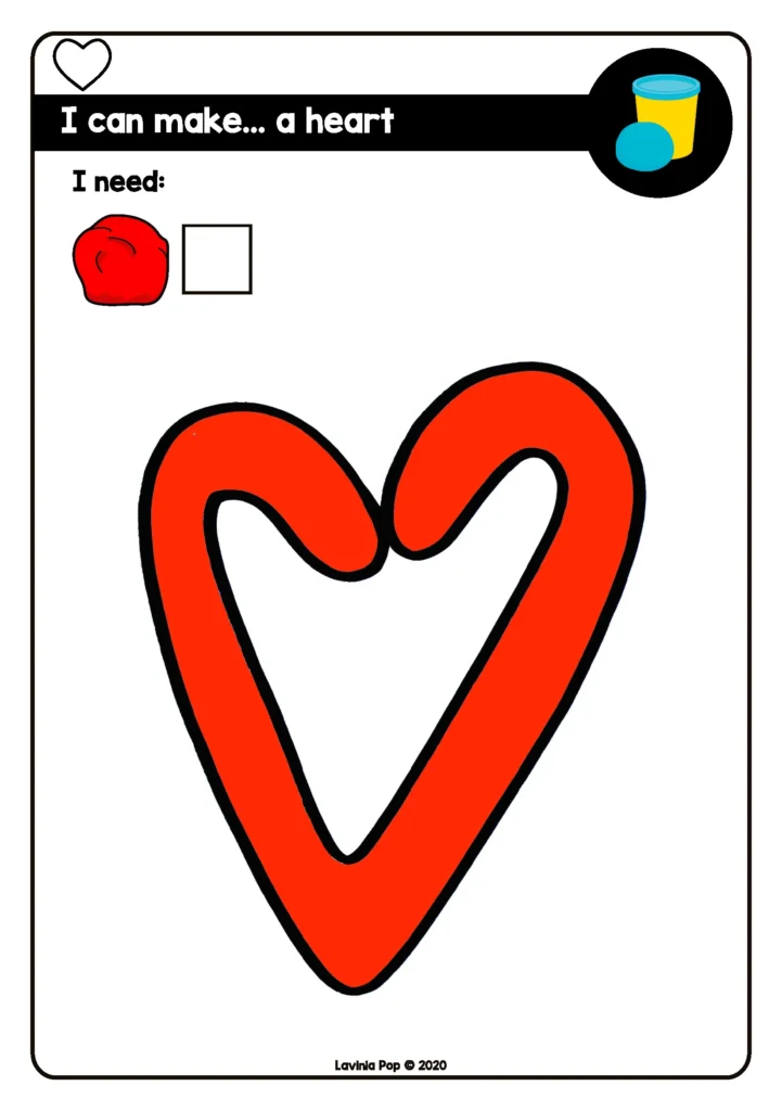 Preschool Fine Motor Printable Activities for February play dough task card forming a heart