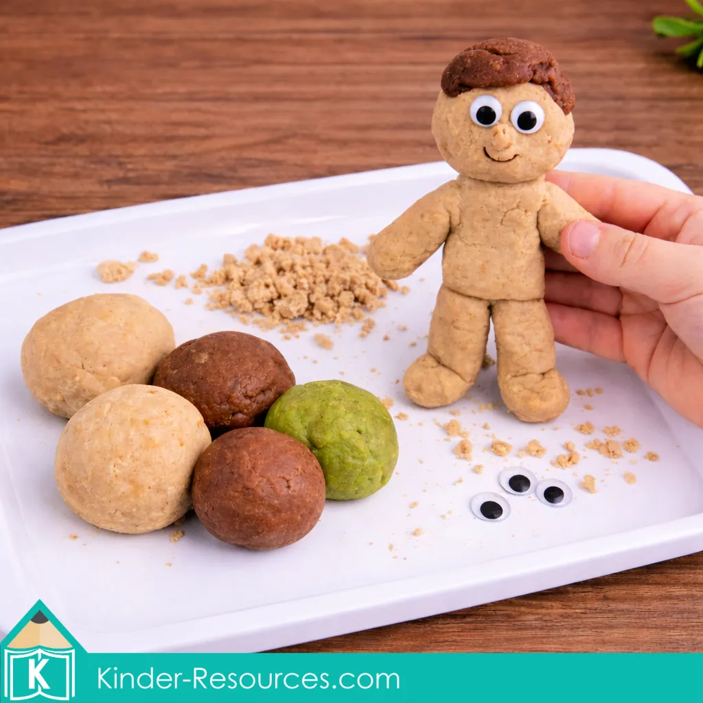 God Made People play dough activity with a child shaped figure formed from dough representing Adam in a preschool Bible lesson