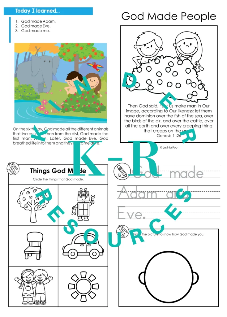 God Made People take home booklet page with simple statements about Adam Eve and God making each child