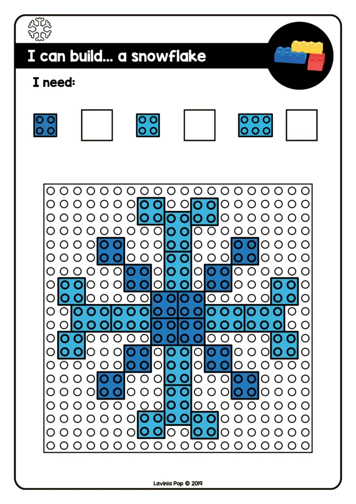 Fine Motor Printable Activities for January building brick snowflake activity supporting spatial awareness and fine motor control
