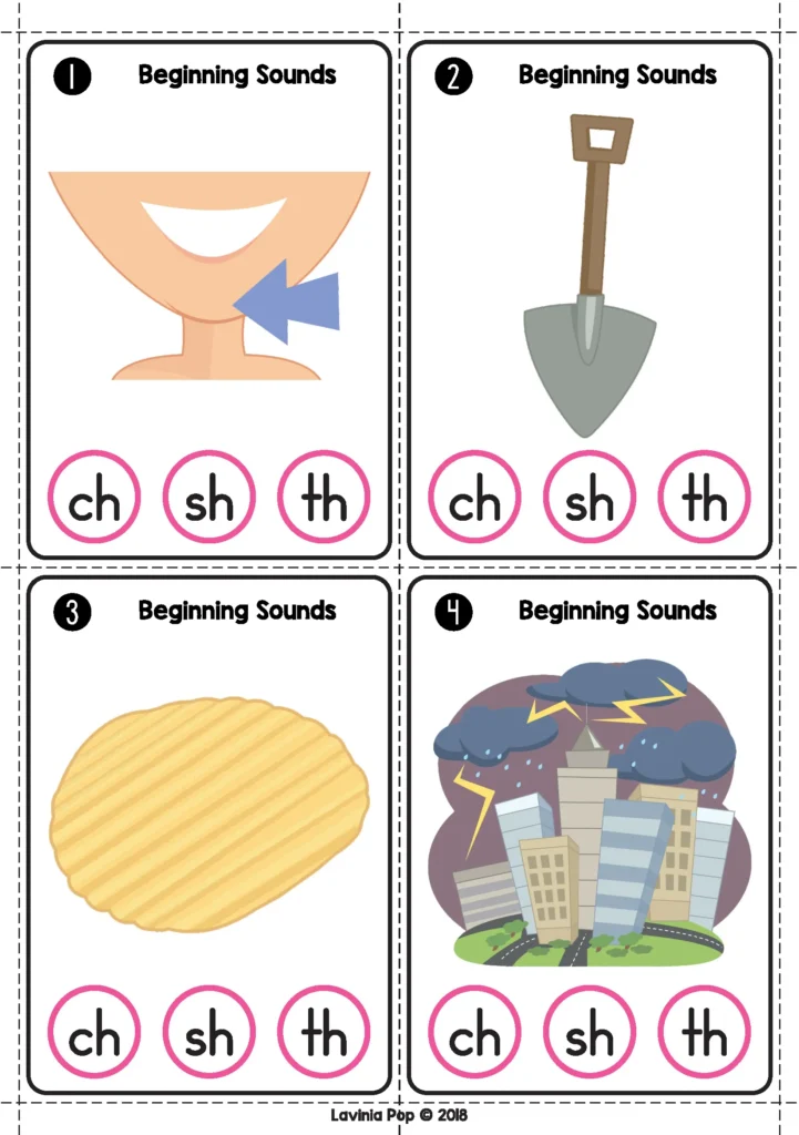 Valentine’s Day Literacy Centers for Kindergarten beginning digraphs activity with ch sh and th picture cards for phonics centers
