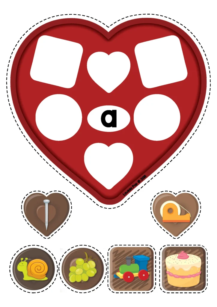 Valentine’s Day Literacy Centers for Kindergarten long vowel middle sound sort using Valentine chocolate cards