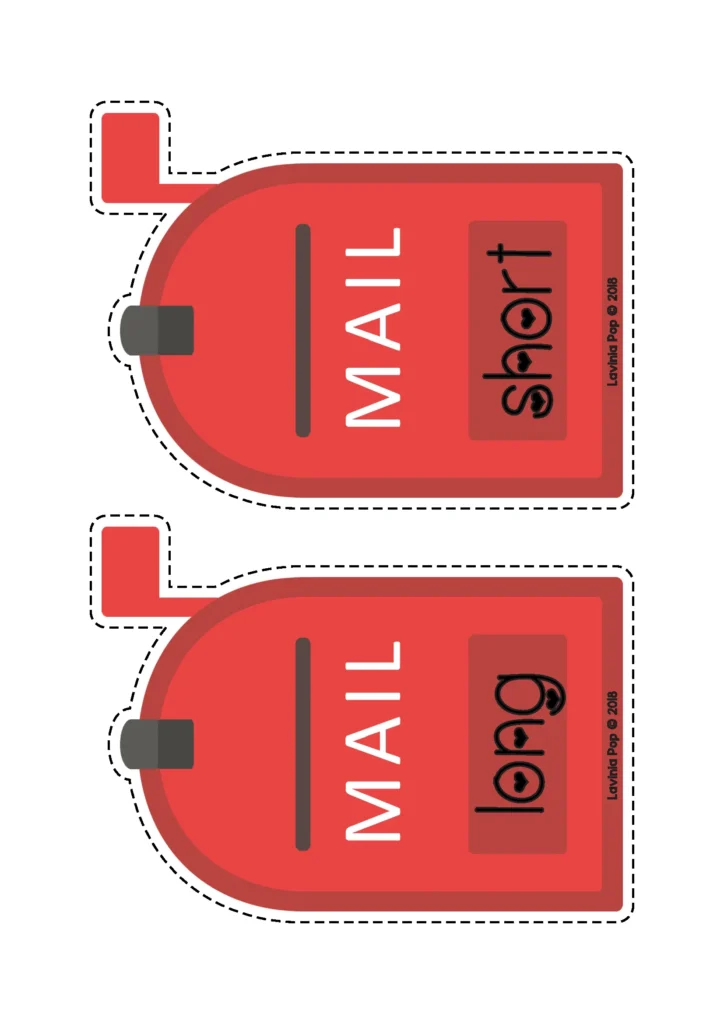 Valentine’s Day Literacy Centers for Kindergarten long and short vowel word sort using Valentine mailbox cards