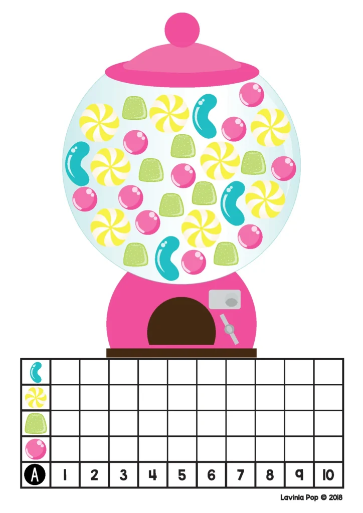 Valentine’s Day Math Centers for Kindergarten count and graph activity using a grid to count and record quantities to 10