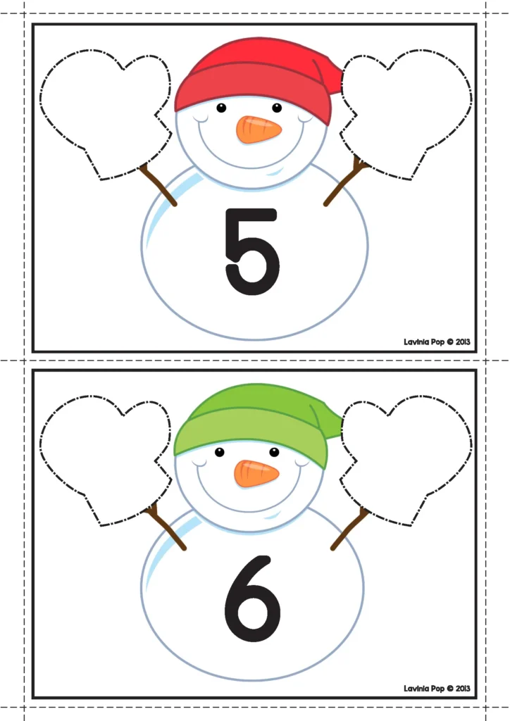 Winter Math Centers for Kindergarten number sequencing activity with snowman cards and number order practice