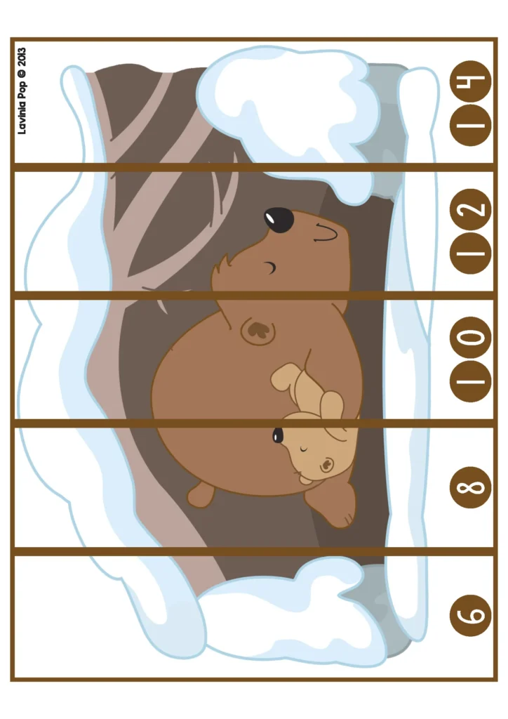 Winter Math Centers for Kindergarten skip counting puzzle with bear theme