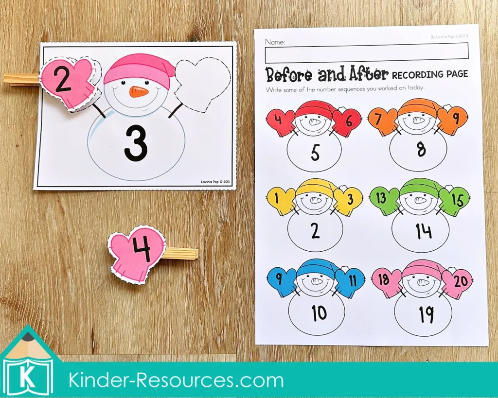 Winter Math Centers for Kindergarten missing numbers math center with number sequences