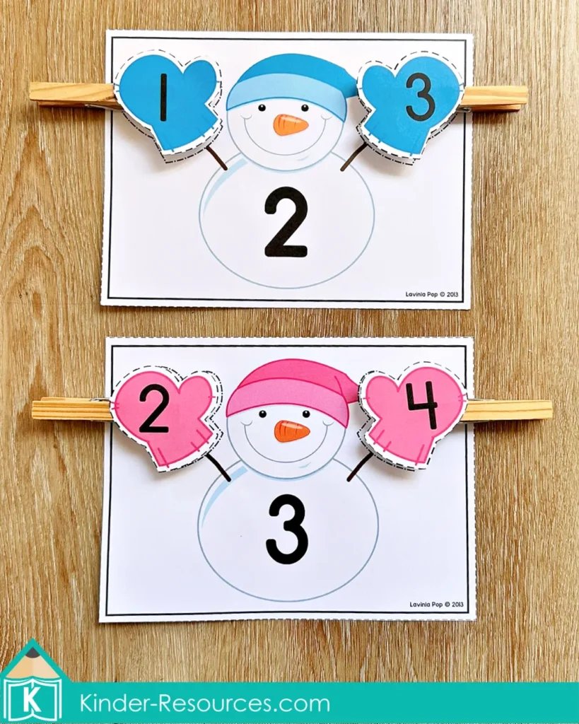 Winter Math Centers for Kindergarten before and after numbers recording page
