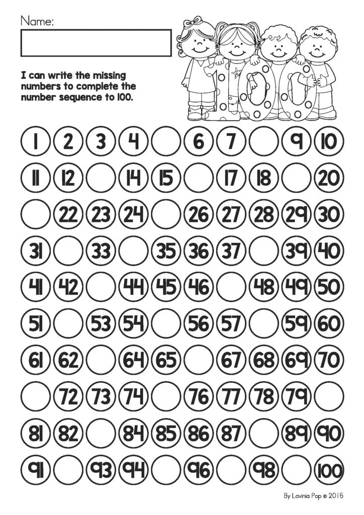 100th Day of School Worksheets and Activities worksheet writing missing numbers to complete the number sequence to 100
