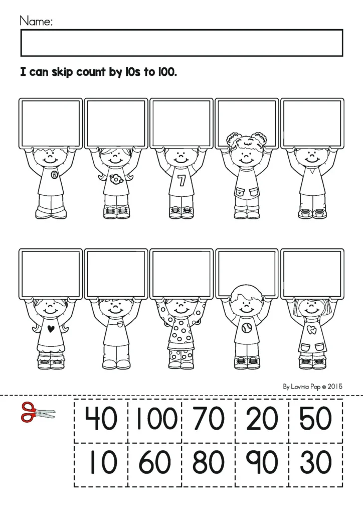 100th Day of School Worksheets and Activities skip counting by tens cut and paste worksheet to reach 100