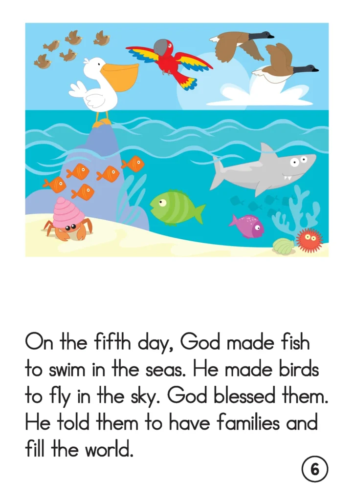 Preschool Bible Lesson God Made the Light God making birds to fly and fish to swim on Day 5