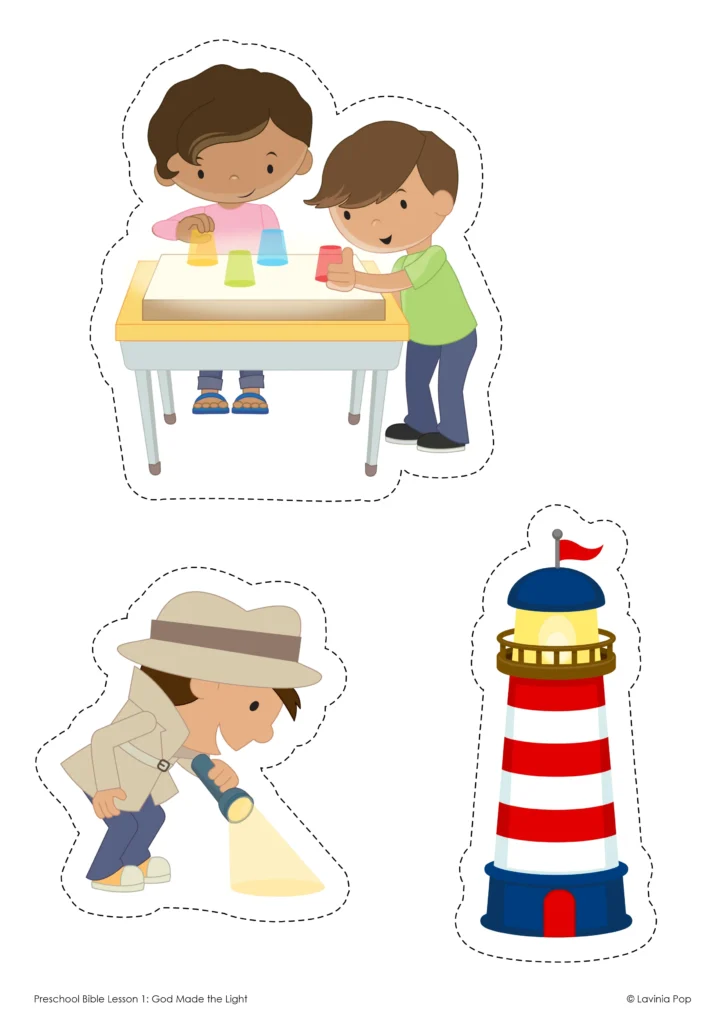 Preschool Bible Lesson God Made the Light Light Identification Picture Cards