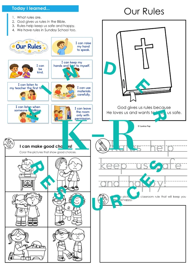 Sunday School Rules and Behavior Management Take Home Booklet Page
