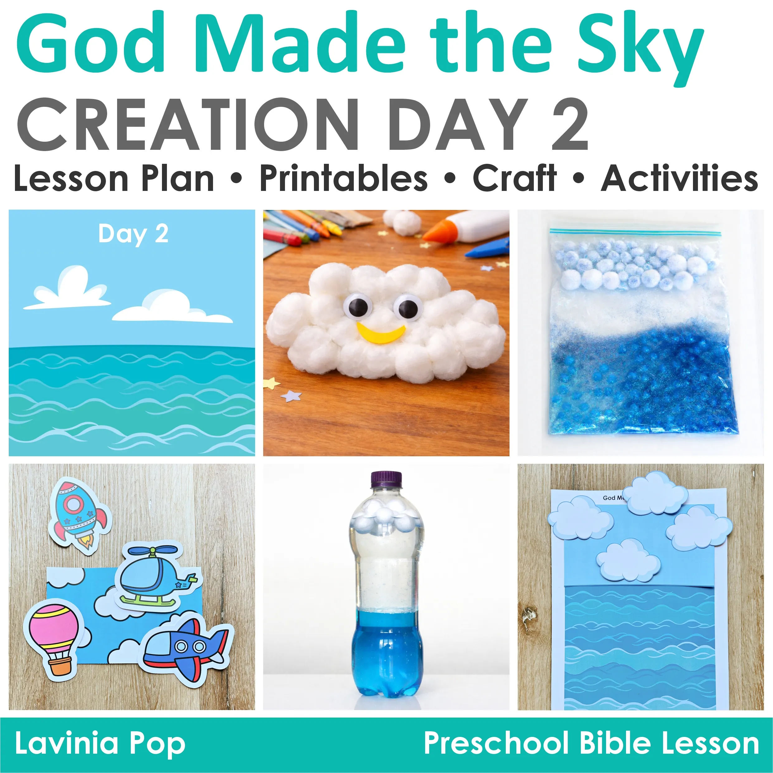 Preschool Bible Lesson God Made the Sky Creation Day 2 lesson plan printables craft and activities