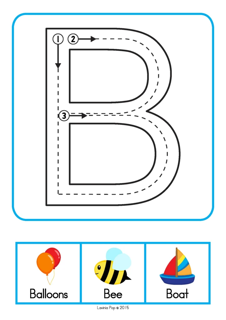 Back to School Centers for Preschool uppercase letter B tracing mat with numbered stroke directions