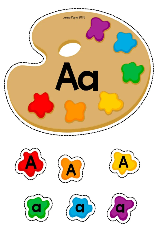 Back to School Centers for Preschool uppercase and lowercase letter A matching activity using paint palette cards