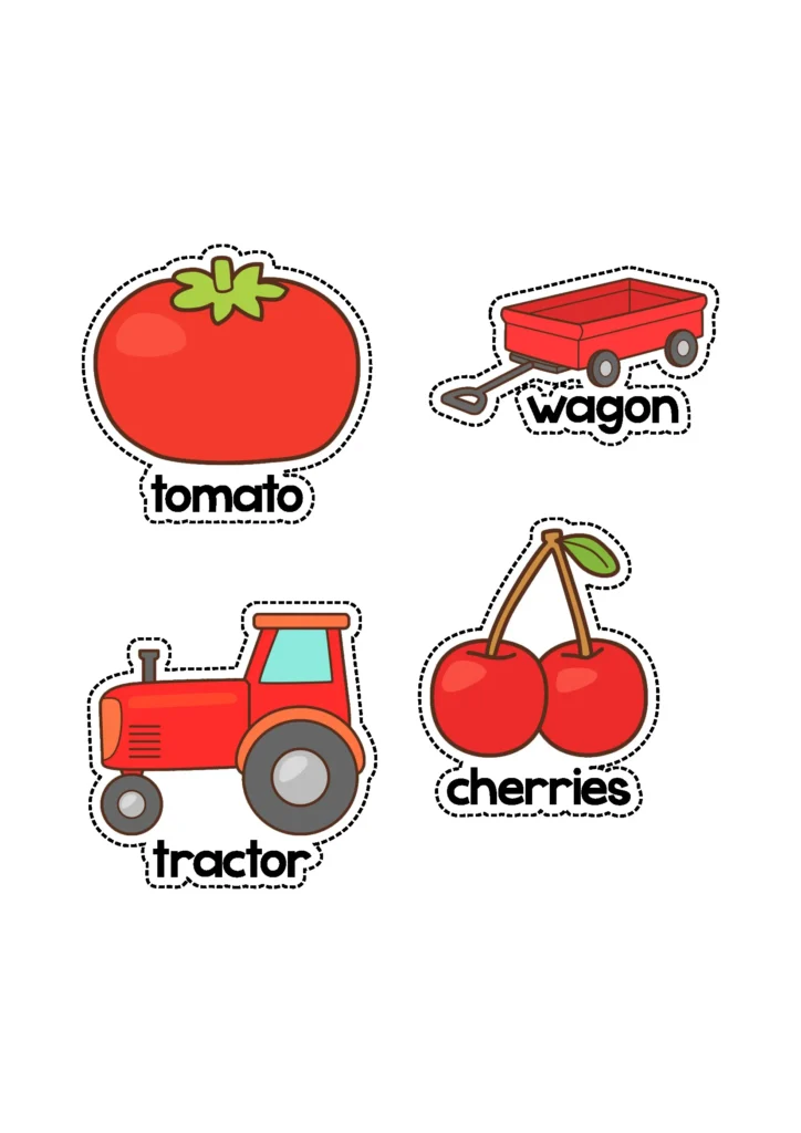 Back to School Centers for Preschool red color matching activity using object picture cards