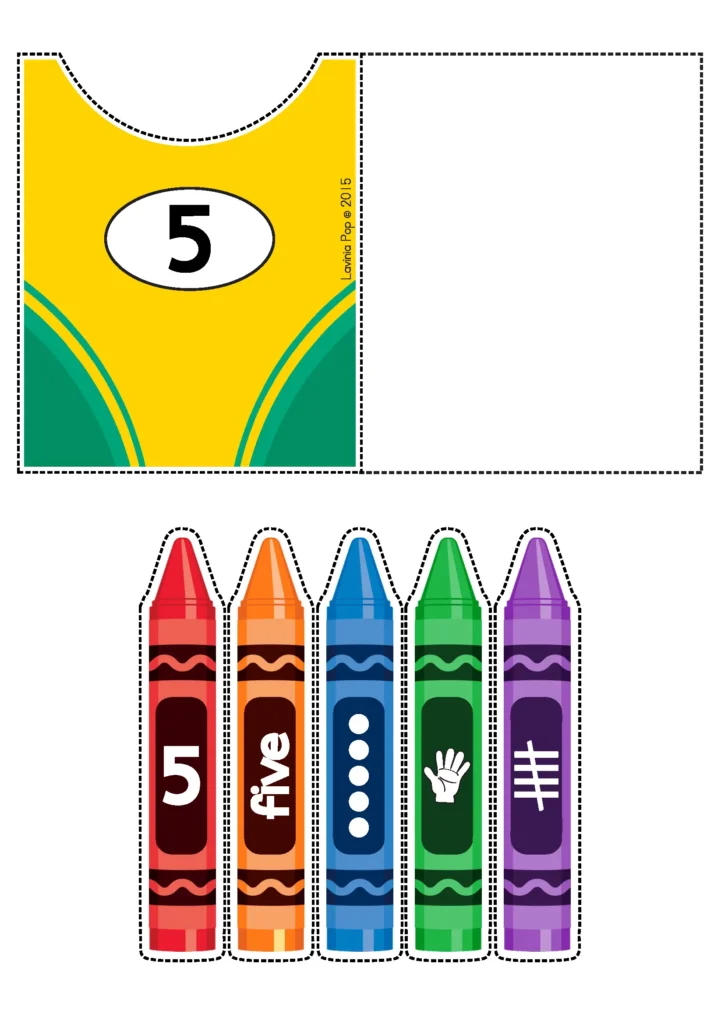 Back to School Centers for Preschool number 5 matching activity with numeral, number word, dots, and tally marks