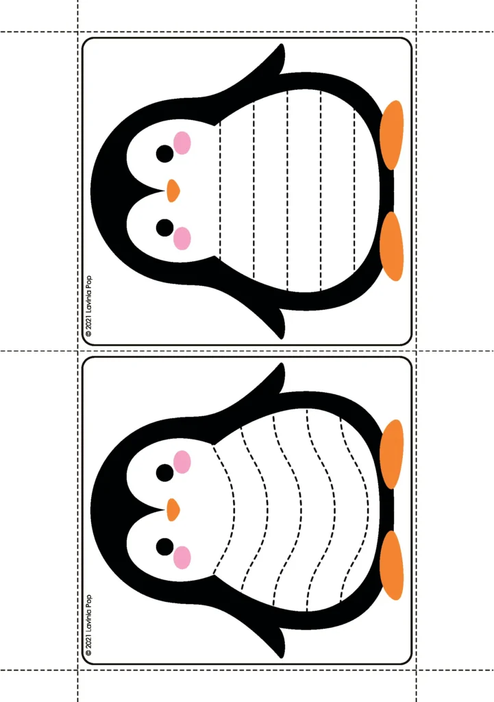 Polar Animals Preschool Centers fine motor tracing card with penguin outline for pre writing practice