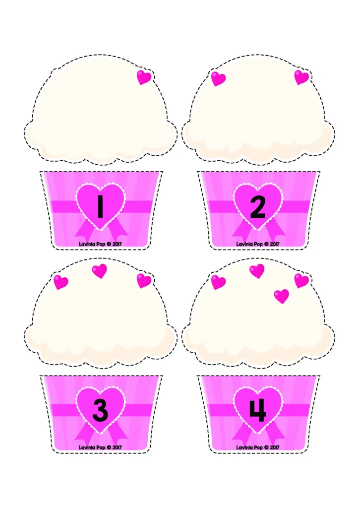 Valentine’s Day Centers for Preschool counting activity matching cupcake sprinkles to numbers