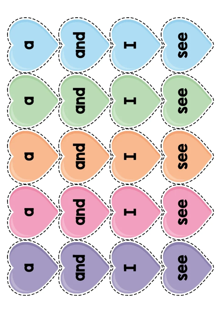 Valentine’s Day Centers for Preschool sight word activity using heart shaped word cards