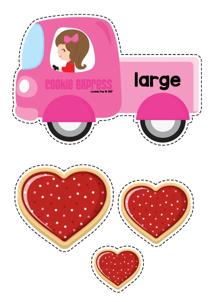 Valentine’s Day Centers for Preschool size comparison activity ordering cookies by small, medium, and large
