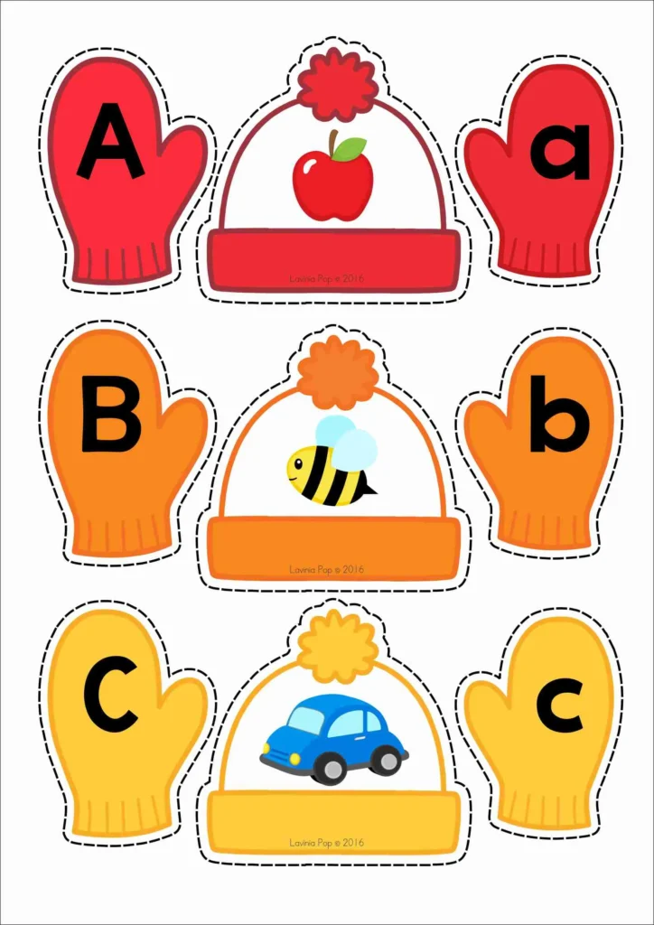 FREE Winter Centers for Preschool Morning Tubs and Bins alphabet beginning sounds matching activity using winter themed picture cards
