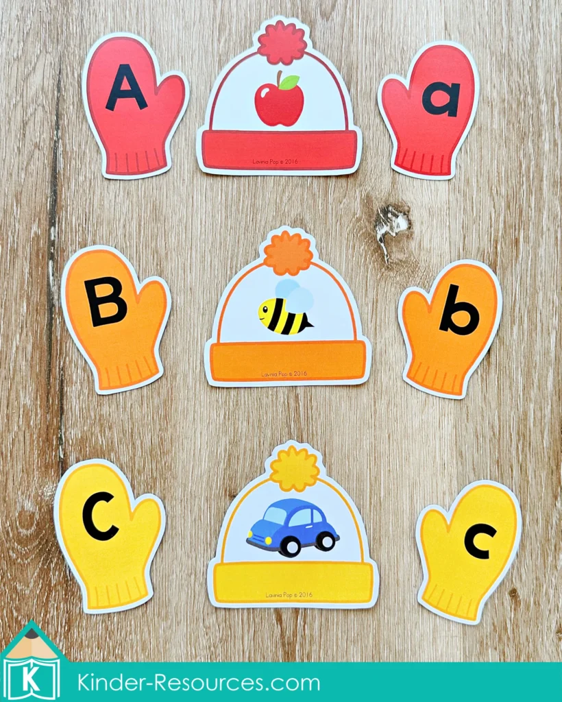 Winter Centers for Preschool Morning Tubs and Bins beginning sounds alphabet matching activity using winter themed cards
