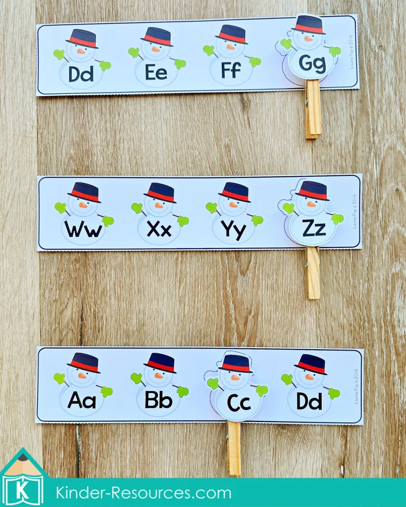 Winter Centers for Preschool Morning Tubs and Bins alphabet sequence activity with uppercase and lowercase letter order