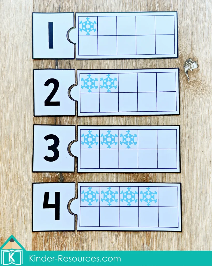 Winter Centers for Preschool Morning Tubs and Bins ten frame number matching activity with winter themed counters