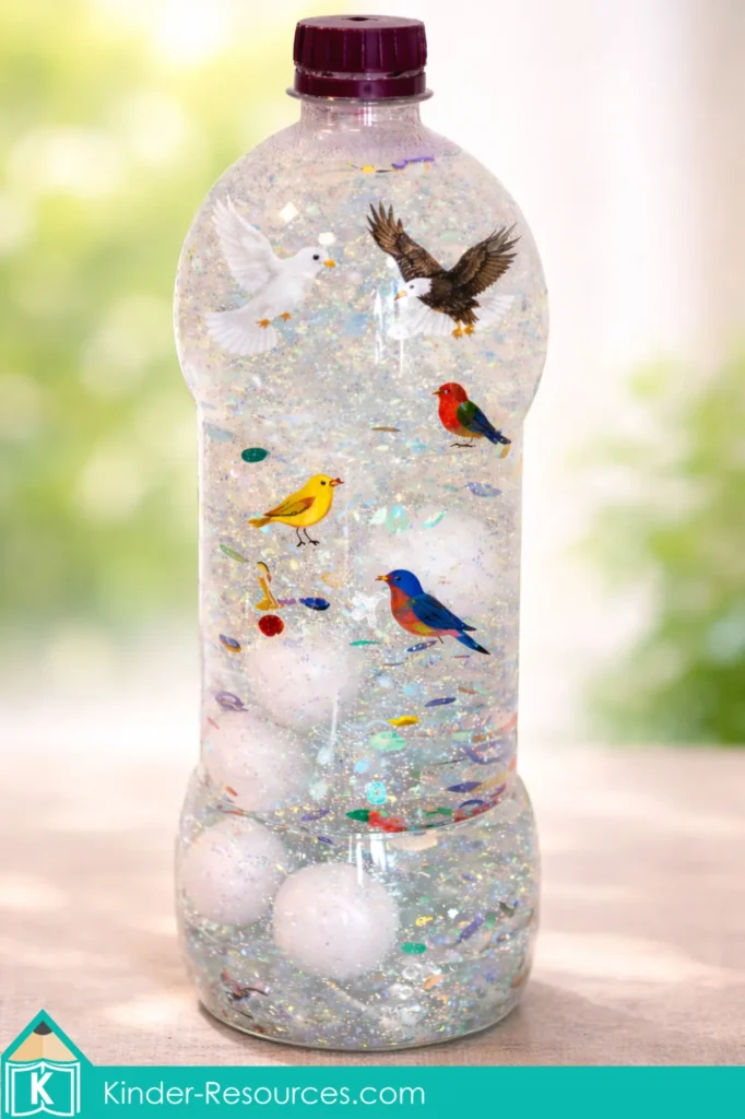 Preschool Bible Lesson God Made the Birds and Fish Sky Sensory Bottle