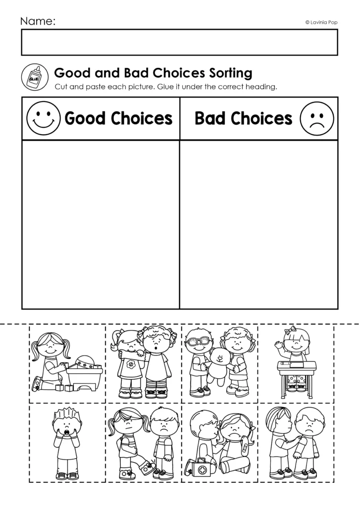 Sunday School Rules and Behavior Management Good and Bad Choices Sorting Activity