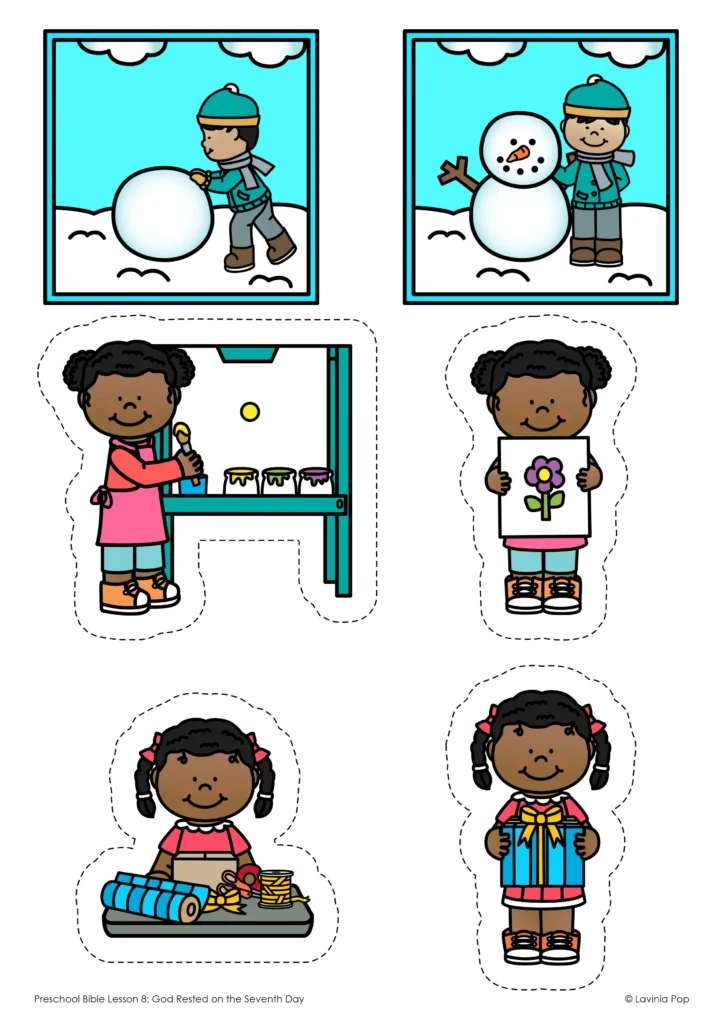 Creation Day 7 Preschool Bible Lesson Still Working or Finished Sorting Activity