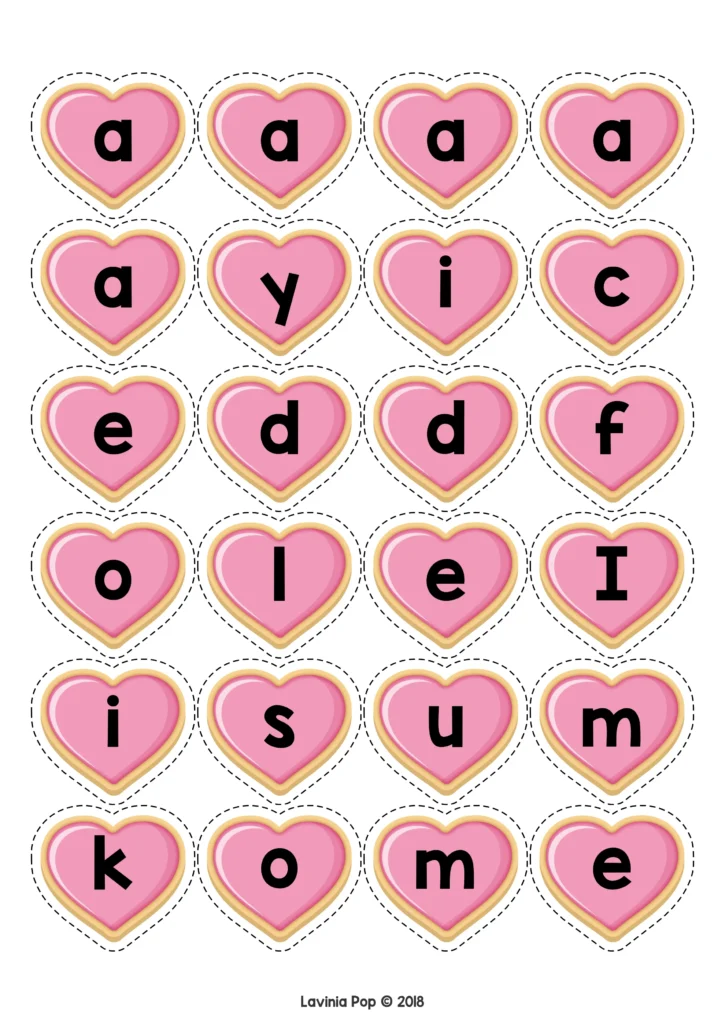 FREE Valentine’s Day Sight Words Activity heart shaped letter cookies used for building pre primer sight words