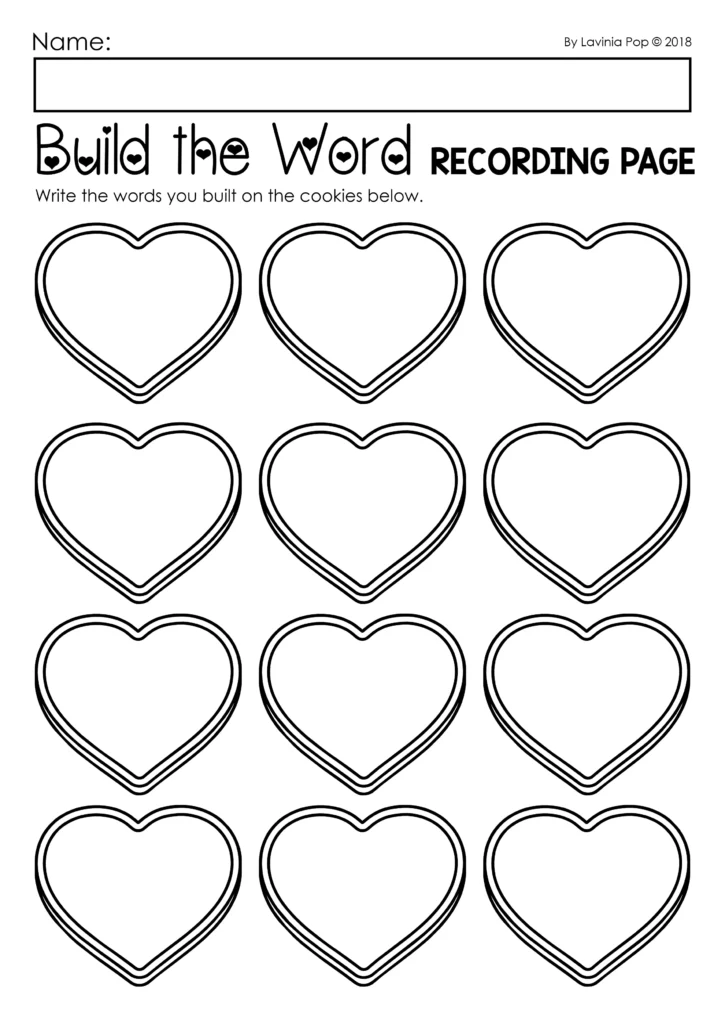 FREE Valentine’s Day Sight Words Activity build the word recording page for writing completed sight words