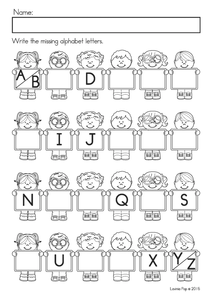 Alphabet Review Worksheets sample page for writing missing alphabet letters in sequence