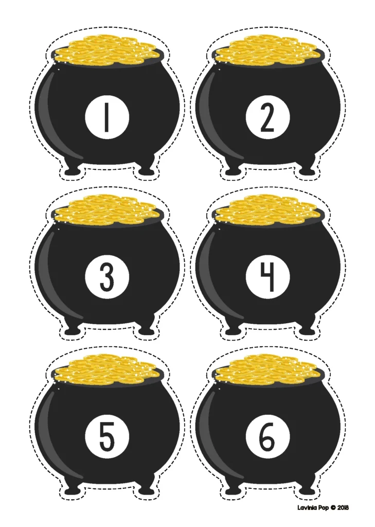 Kindergarten Centers St. Patrick’s Day Math Activities pot of gold number cards matching addition equations within 10