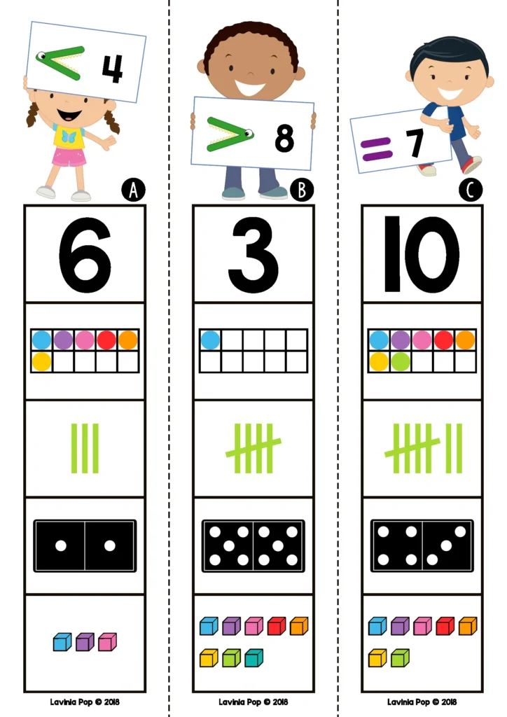 Kindergarten Centers St. Patrick’s Day Math Activities comparing numbers with greater than less than equal to cards
