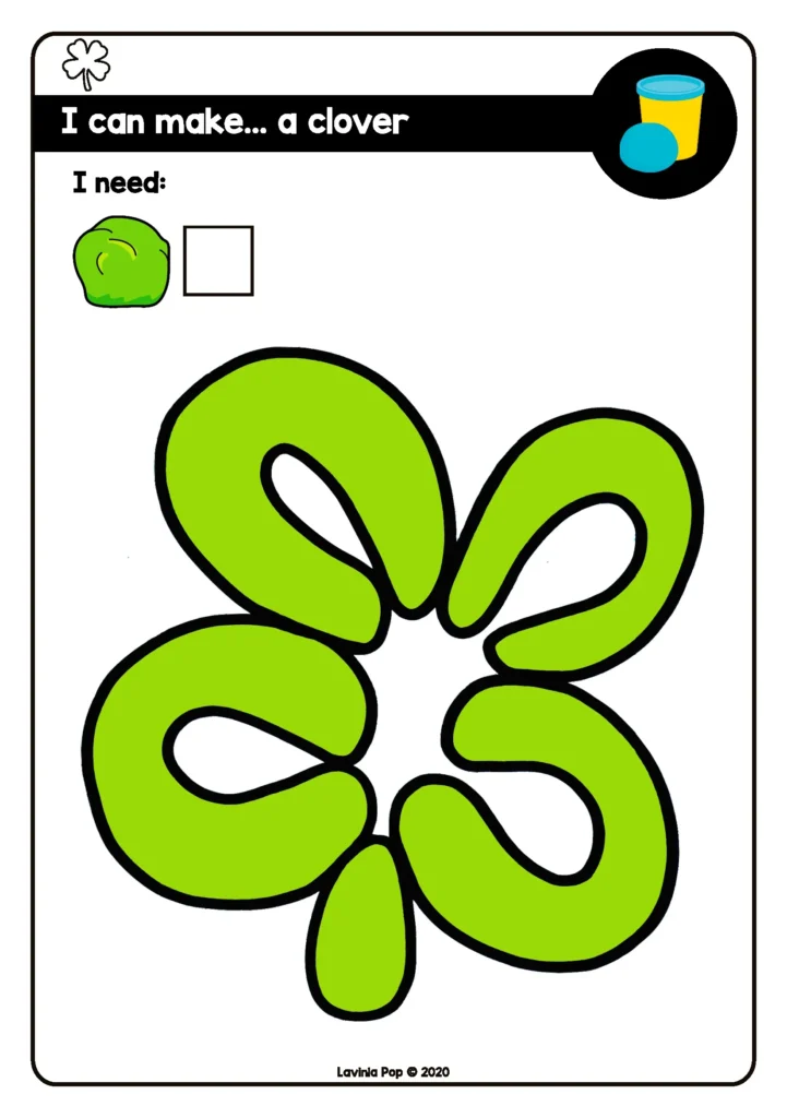 Fine Motor Printable Activities for March play dough clover mat for rolling and shaping practice to build hand strength