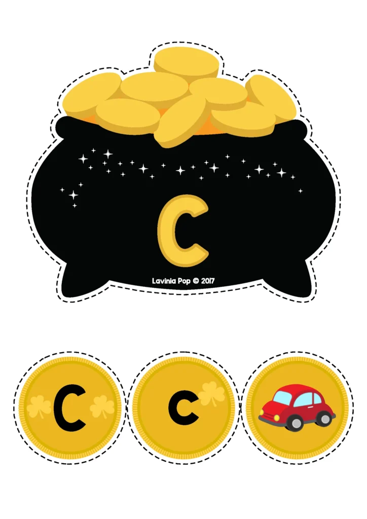 St. Patrick’s Day Preschool Centers beginning sounds matching activity letter C uppercase lowercase and picture preschool literacy center