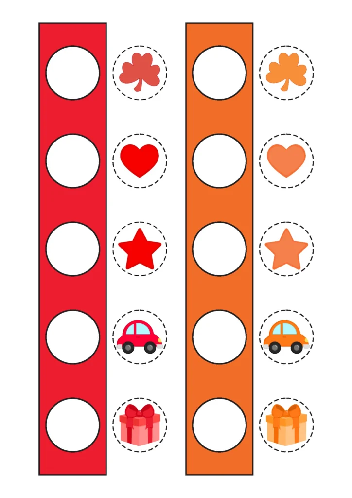 St. Patrick’s Day Preschool Centers color sorting activity with red and orange matching objects preschool math center