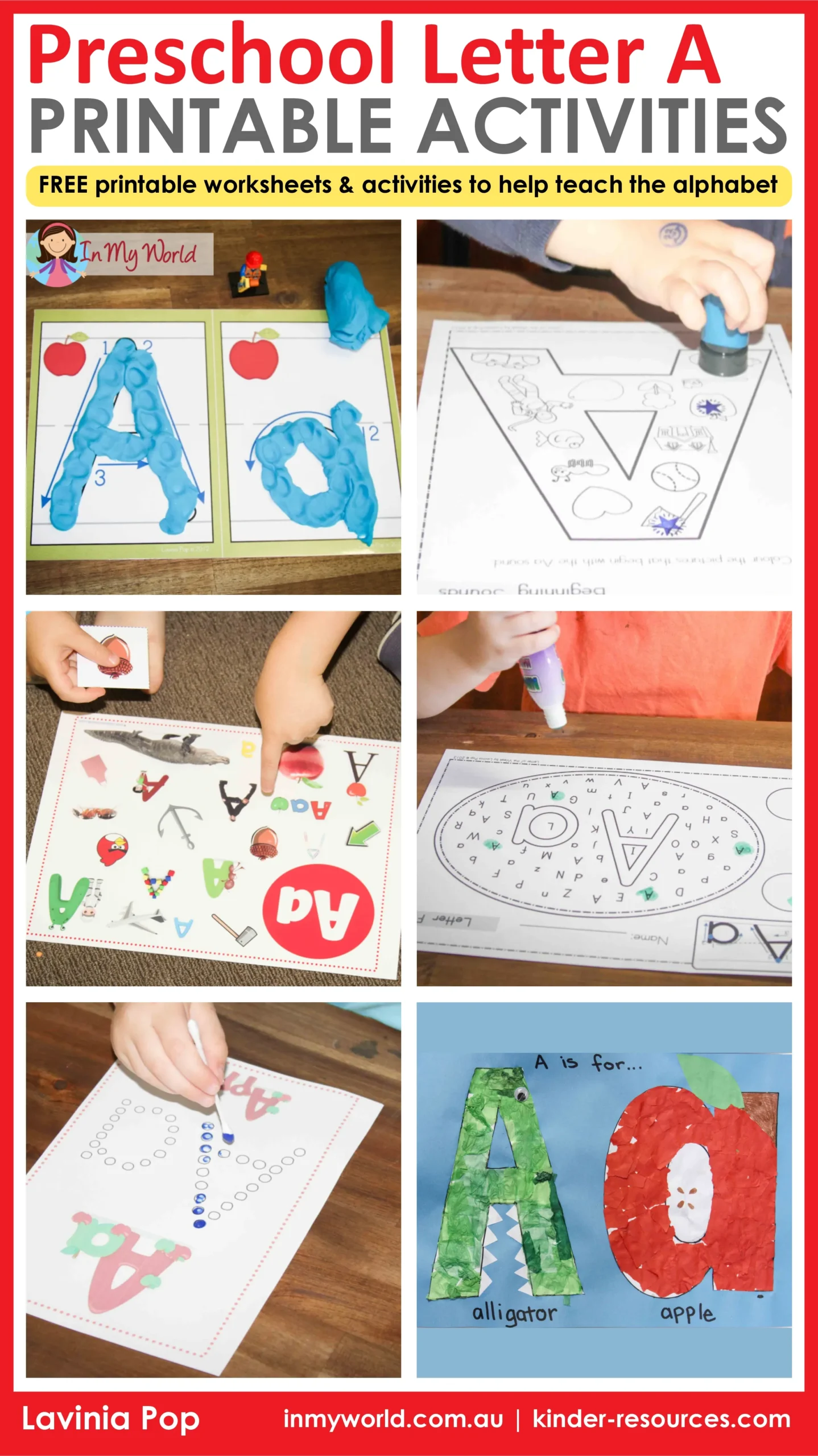 Preschool Letter A Printable Activities with free printable worksheets, letter formation practice, fine motor tasks, and alphabet crafts
