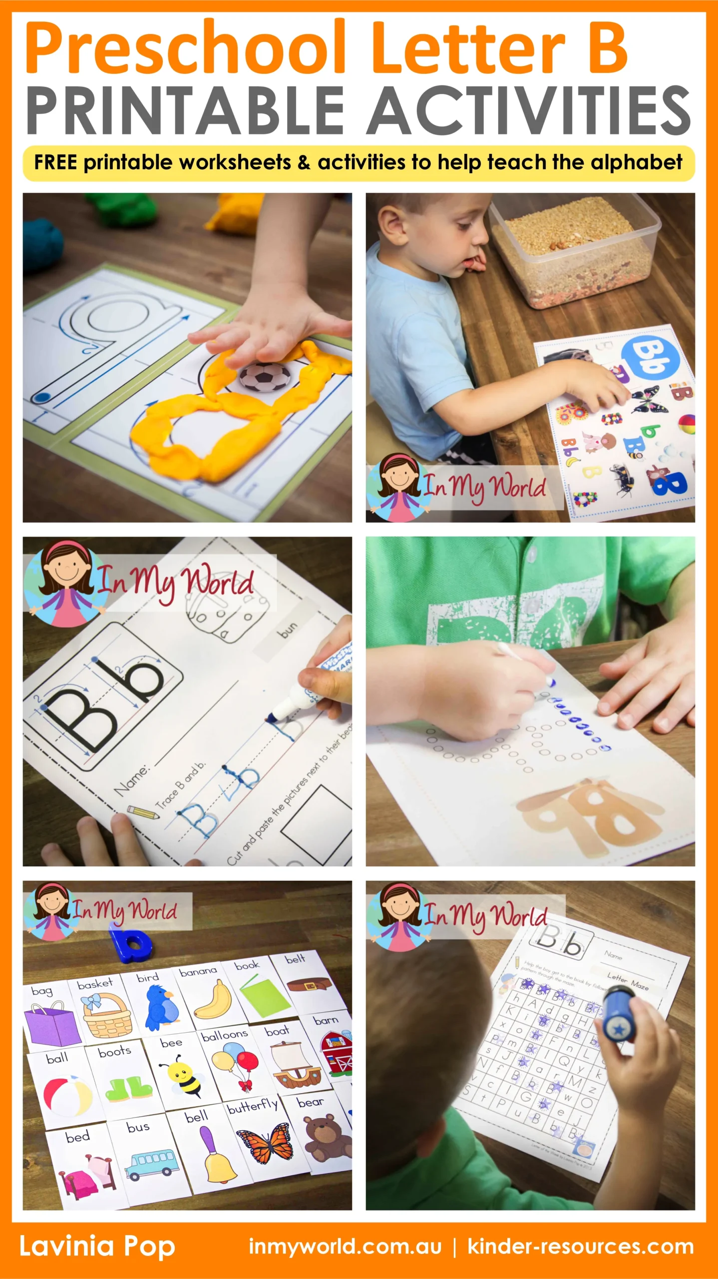 Preschool Letter B Printable Activities with free printable worksheets, letter formation practice, fine motor activities, and alphabet crafts