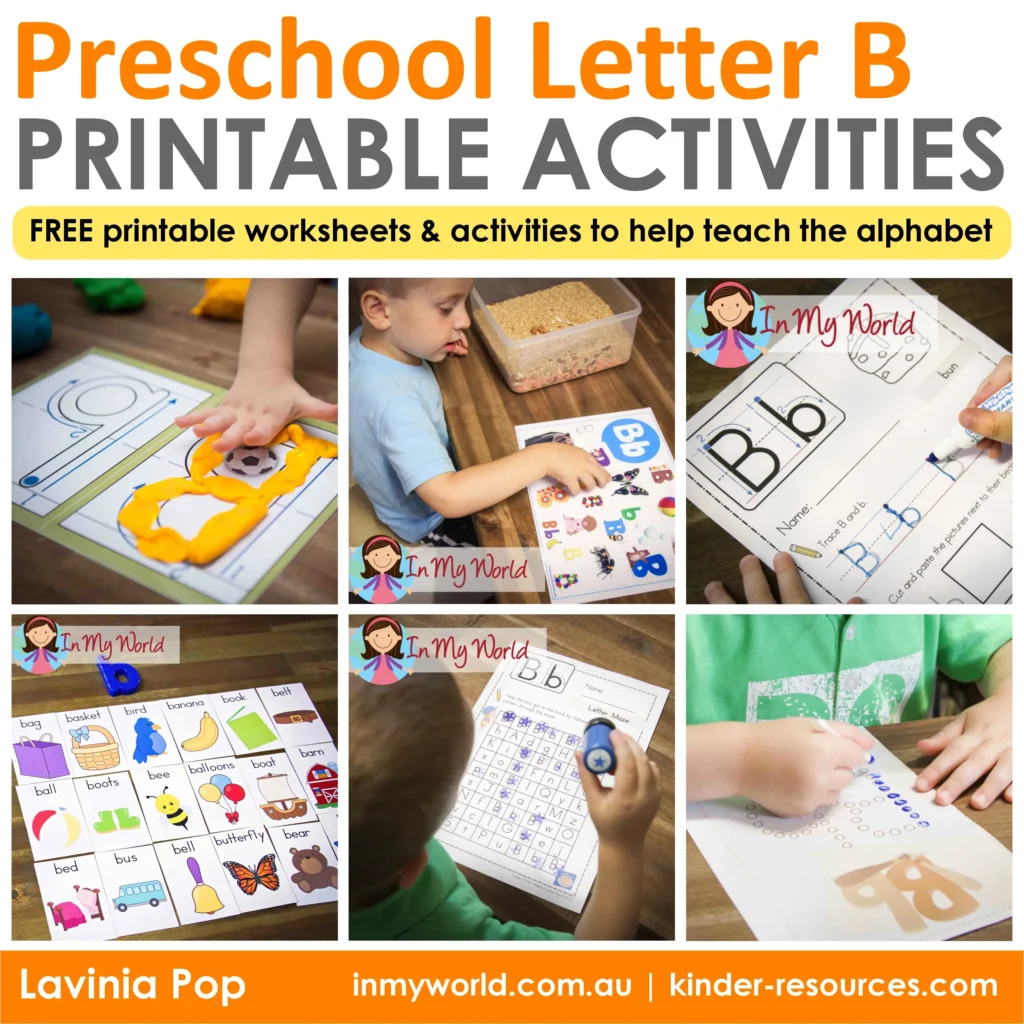 Preschool Letter B Printable Activities using alphabet worksheets, beginning sounds practice, and hands on preschool learning