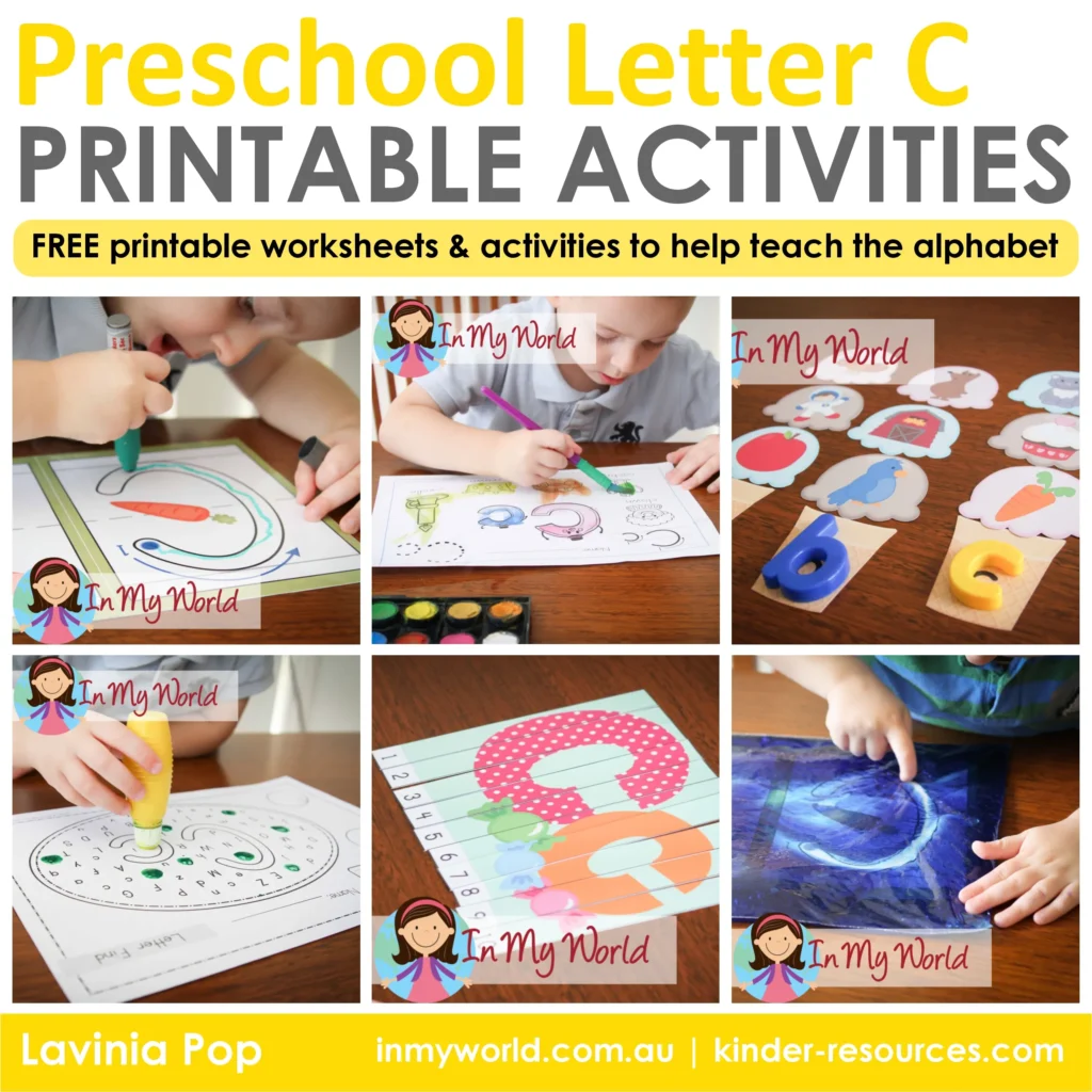Preschool Letter C Printable Activities using alphabet worksheets, letter formation practice, and hands on preschool learning