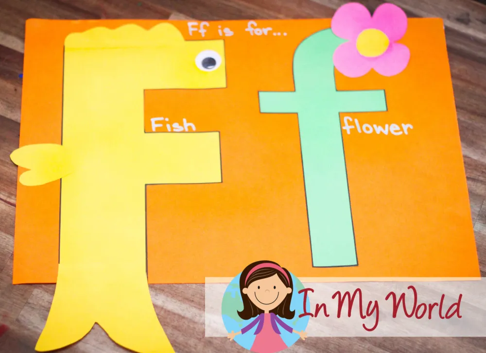 Preschool Letter F printable activities fish and flower letter craft showing uppercase and lowercase F